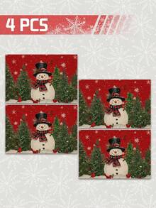 1/4件/6入組聖誕餐墊，雪人／松樹／紅雀元素桌墊，耐熱仿亞麻聚酯纖維材質，長方形可水洗桌墊，適合家庭晚餐、咖啡桌，耐用廚房與餐廳裝飾，派對與場景布置家居裝飾 - 彩色 - 查看 18