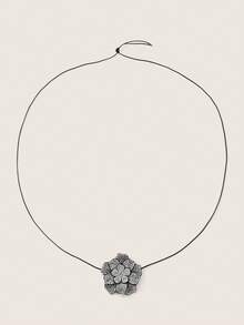 Valisandre Rhinestone Flower Decor Necklace - Black - View 5