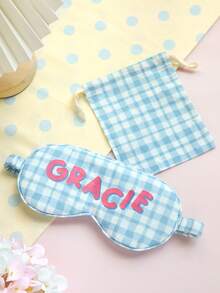 Takeoak 2PCS Personalized Name Eye Mask Set With Storage Bag Colorful Plaid Pattern Custom Name Sleep Mask Cute Travel Accessories Pajama Party Favor Bridal Shower Gift For Girls Birthday Gift - Multicolor - View 13
