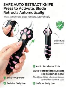 Multifunctional Pocket Knife And Pouch, Cute Cat Paw Shape Retractable Curved Blade Non-Slip Handle Mini Portable Box Opener With Lanyard Hole, Home Daily Package Cutting Portable Tool, Suitable For Students, Office Workers, Gift Lovers, Teacher Gifts, Back To School Essentials - A - View 4