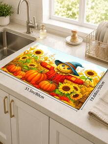 1pc Scarecrow Pattern Printed Diatom Mud Kitchen Drying Mat, Absorbent Dish Drying Pad, Coffee Machine Mat, Dishwashing Mat, Sink Mat, Kitchen Countertop Protector, Suitable For Cups, Plates, Tableware And Kitchen Decor - Multicolor - View 16