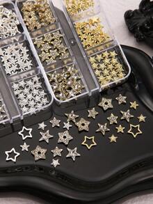 90 PCS Star Nail Charms Boxed Gold Silver Alloy 3D Rhinestone Star Nail Art Decor Multi‑Style Hollow Pentagram Nail Jewels DIY Manicure Accessories - Multicolor - View 11