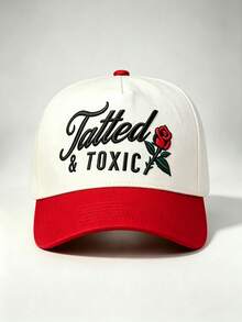 1pc Two-Tone Hat Rose & Slogan Embroidered Hats Adjustable Hat Perfect For Parties, Running, Hiking, And Sun Protection - Multicolor - View 8