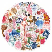 50 Sticker Designs Of Cartoon Pink Girls | Luggage, Guitar, Skateboard, Water Cup, Computer Desktop - High-Gloss Vinyl, Self-Adhesive, Disposable - Pink - View 2