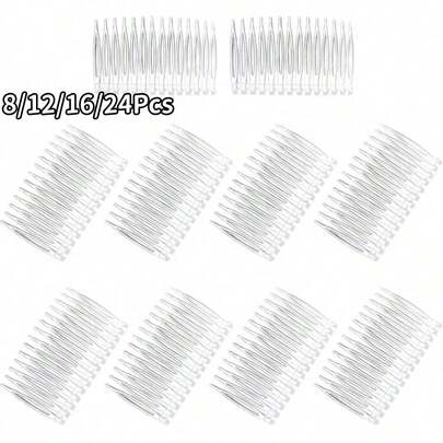 8/12/16/24Pcs Transparent Hair Combs, Women's Hair Clips Combs, 14-Teeth Plastic Bridal Veil Combs, Exquisite Girls Hair Accessories, Hair Styling Tools
