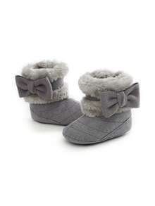 Infant Boy Girl Boots Newborn Shoes Winter Snow Bowknot Anti-Slip Soft Sole Warm Infant Toddler Prewalker Booties - Grey - View 8
