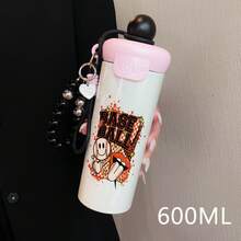 1PC 600ML Daisy Expression, Creative Expression, Line Art Pattern Stainless Steel Insulated Cup, Double Beverage Coffee Cup, Portable Straw Cup, Stylish Lanyard Insulated Cup, Suitable For Office, Home, Gift Recommendations, Coffee/Milk/Tea - Multicolor - View 5