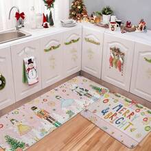 1/2/3pcs Christmas Theme Kitchen Rugs, Flannel Kitchen Rugs Comfortable Soft Absorbent Non-Slip Machine Washable With Non-Slip Backing Multi-Functional Home Floor Mat Suitable For Doorway Living Room Bedroom Kitchen Dining Room Bathroom Laundry Room Entryway Patio Holiday Christmas Decoration Mat - Multicolor - View 7
