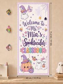 Personalized Teacher Name Halloween Door Banner, Custom Classroom Welcome Sign With Ghost, Pumpkin And Witch Hat Design, Spooktacular Fall School Entrance Decor For Preschool, Kindergarten And Elementary Teachers, Classroom Display And Teacher Gift - Multicolor - View 5