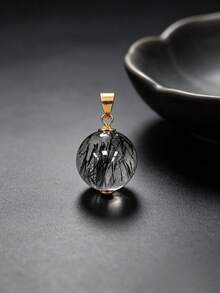 [VE]1顆高品質黑色髮晶圓珠，天然全髮黑髮晶，正品天然水晶，支持複檢。適合送給自己/閨蜜/女友/朋友/媽媽，適用所有場合。珠子顏色隨機（不含鍊條） - 黑髮晶-[擋煞] - 查看 4