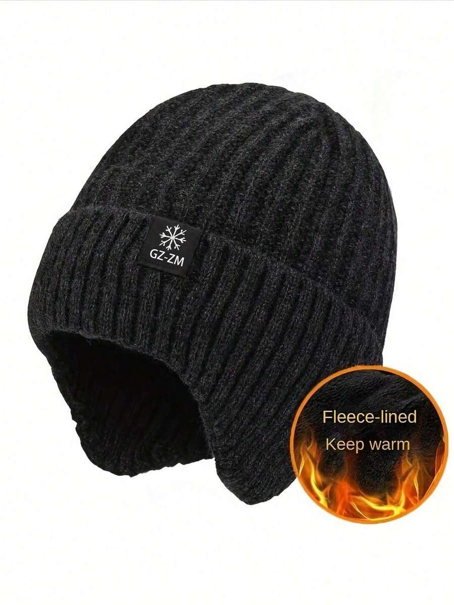 Men's Thick Wool Earflap Knit Hat, Perfect Gift For Father, Ideal Warm Clothing For Autumn - Multicolor - View 1