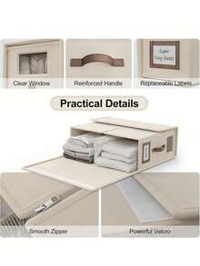 4‑Pack Linen‑Fabric Sheet Set Storage Boxes, Foldable Bed Linen Organizer With Clear View Window & PU Handle, Label Slot Design, Closet Vertical Storage Container For Bedding, Duvet Covers, Pillowcases - Multicolor - View 5