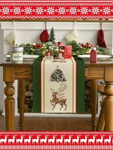 [Christmas Hot]1pc Christmas Table Runner, Christmas Tree Tablecloth, Reindeer, Christmas Fir Tree, Merry Christmas, Christmas Decoration Items, Christmas Gifts, Christmas Decorative Rectangular Tablecloth, Suitable For Home Decor, Living Room Decor, Multiple Size Options - Multicolor - View 8