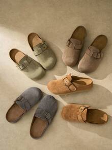 Unisex Closed-Toe Mule Slippers, Slip-On Casual Sports Slides, Breathable Comfortable Slippers, Retro Round-Toe Rubber Sole Mule Shoes For Autumn/Winter - Coffee Brown - View 1