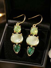 DIYCCPC Elegant Light Green Transparent Oval Pendant Earrings, Handmade Jewelry Suitable For Women's Daily Wear, An Ideal Gift For Females - Green - View 5