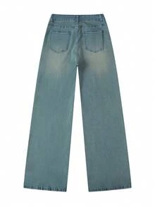 Women's Light Wash Wide Leg Denim Jeans, With Pockets And Button Zipper, Casual Elegant Summer Style Fall - Retro Blue - View 7