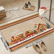 1pc Soft Faux Cashmere Material Floor Mat, Christmas Gingerbread Style Faux Cashmere Non-Slip Floor Mat, Suitable For Entrance, Bedroom, Kitchen, Bathroom, Multi-Scenario Use Non-Slip Floor Mat, Room Decoration, Holiday Gift - Multicolor - View 14