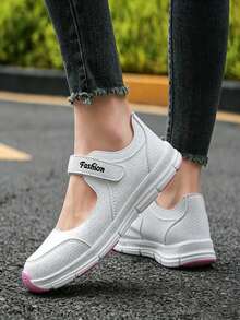 Women's Lightweight Solid Color Sports Shoes, Low-Cut Soft Surface Daily Commute Versatile Athletic Sneakers - White Powder - View 6