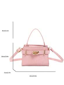 1pc Mini Solid Color Embroidered Pressed Crocodile Texture Square Bag With Turn Lock Flap, Essential Handbag, Shoulder Bag, Crossbody Bag For Shopping And Travel - Multicolor - View 12