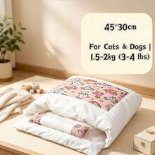 2pcs Ins Style Enclosed Cave Pet Sleeping Bag Bed With Pillow, Thick Warm Washable Detachable Cat Bed, Deep Sleep Secure Nest For Small & Medium Cats Dogs, All‑Season Indoor Rest Cushion - White - View 4