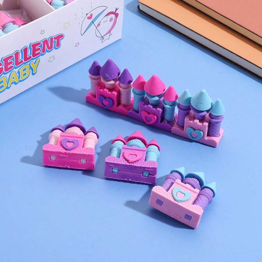 6 Buah Penghapus 3D Berbentuk Kastil Kreatif Tema Putri Impian - Hadiah Alat Tulis yang Sangat Menarik untuk Siswa - A - View 1