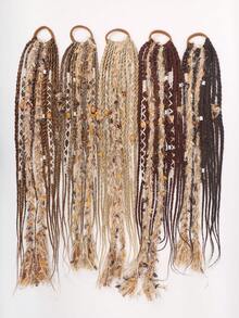1 buah Wig Ekor Kuda Kepang Gaya Boho Hippie, Ekstensi Rambut Kepang Sintetis yang Dihiasi dengan Rumbai Benang, Manik-manik Kayu, dan Tabung Logam, Cocok untuk Festival Musik, Pesta Rave, dan Pemakaian Sehari-hari - MultiWarna - View 9