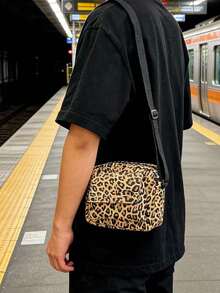 Leopard PrintPrint Crossbody Bag Lightweight Nylon Small Shoulder Purse Adjustable Strap Casual Daily Phone Handbag - Brown - View 2