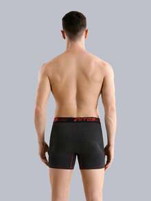 1pc Men's Mid-Length Boxer Briefs, Simple Contrast Color Line, BONITOS Letter Waistband, Mid-Waist Classic Shorts - Black - View 8