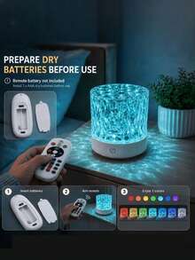 1pc RGB Water Ripple Projection Night Light, 16 Color Water Ripple LED Atmosphere Lamp With Remote Control, USB Dimmable Desk Lamp, Suitable For Bedroom Home Decor, Gift - One Size Fits All - View 2