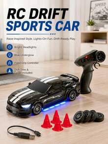 Fjärrstyrd racingbil med LED-ljus och utbytbara driftdäck, RC-racingbil, bilspel, leksak för pojkar, barnens fjärrstyrda racingbil, barnbil - Multifärgad - Visa 4