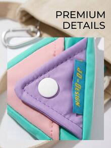 Color Matching Triangle Key Bag, Macaroon Contrast Mini Nylon Purse, Carabiner Zipper Portable Hanging Storage Bag, Suitable For Daily Use. - Multicolor - View 3