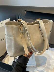 Tas Tote Vintage Pria, Tas Bahu Kerja Kapasitas Besar, Tas Tangan Kantor Bisnis dengan Tali Gesper yang Dapat Diatur untuk Perjalanan Sehari-hari - Krem - View 4