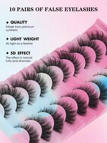 10 Pairs Of Natural Fluffy False Eyelashes, Imitation Mink Cat Eye False Eyelashes, Natural Fluffy Curly Thick False Eyelashes, Essential For Makeup Travel, Easy To Wear, Suitable For Beginners, Suitable For All Places, Eyelashes, False Eyelashes - Black - View 6