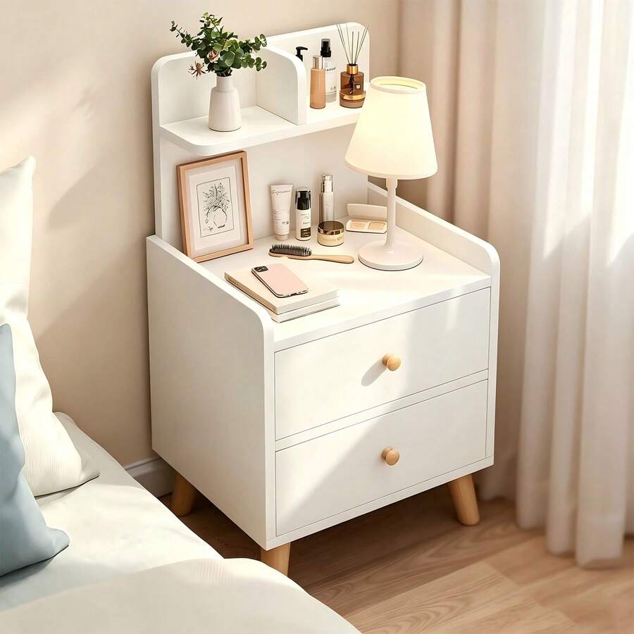 1pcs MultiLayer Storage Cabinet, Multifunctional Nightstand, Practical Side Cabinet, Large Capacity, Sturdy Construction, Suitable For Indoor, Bedroom, Bedside - White - View 1