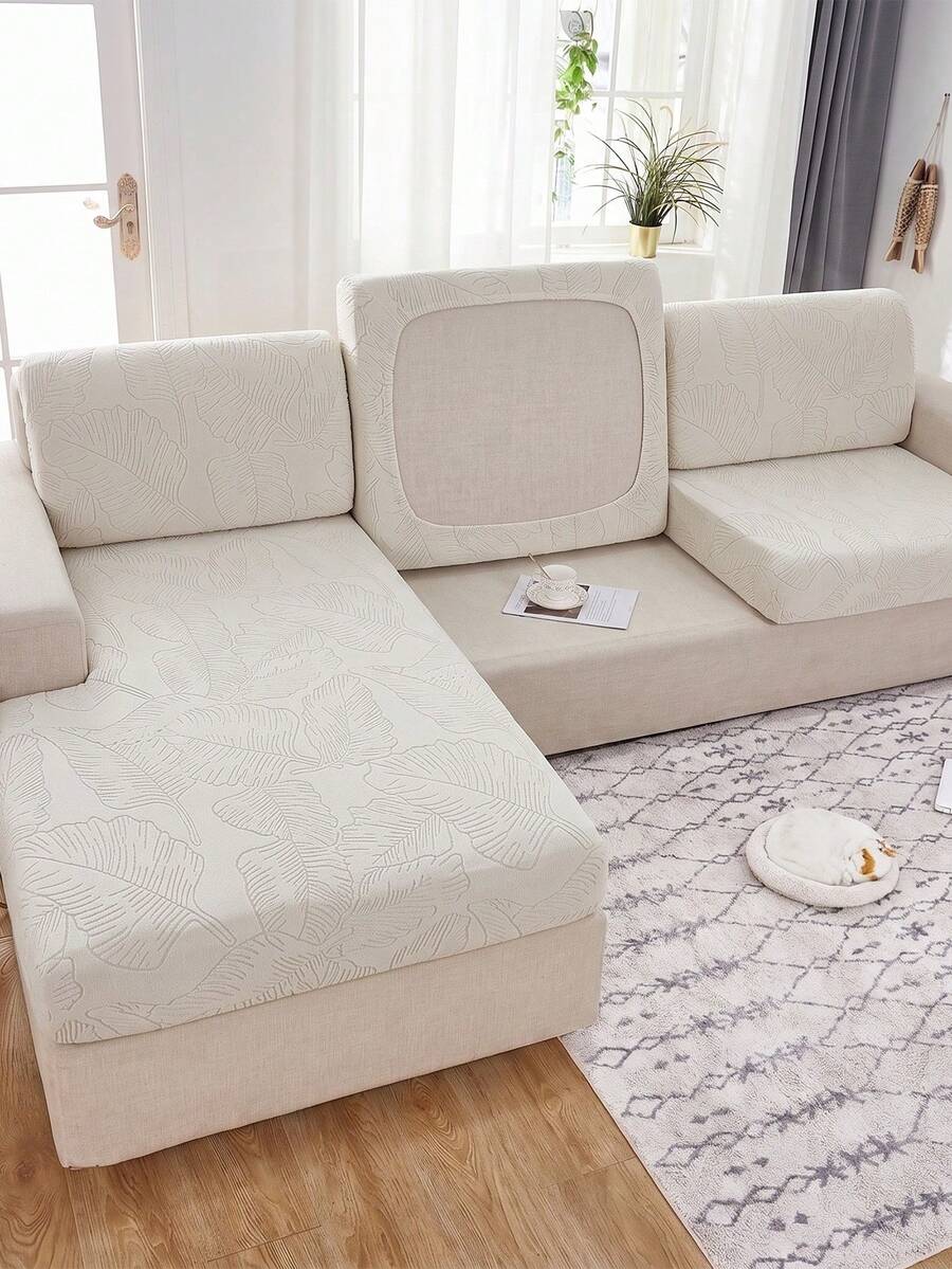 1pc Grey Jacquard Sofa Cover, Non-Slip Elastic Sofa Slipcover, Removable & Washable Sofa Protector, Suitable For L-Shaped And 1/2/3/4 Seater Sofas, All Season - Light Grey - View 1