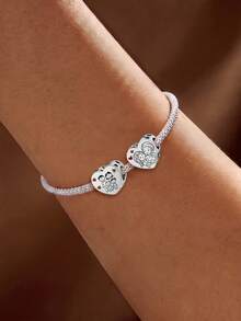 1pc Round Mother-Daughter Bead, Suitable For Women's Bracelets, Bangles, DIY Jewelry Making, And Daily Outfit Matching, Can Decorate Girls' Jewelry - Silver - View 4
