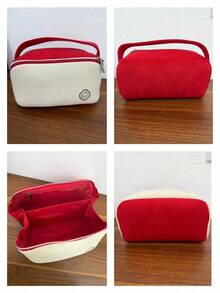 Shiseido Two‑Tone Cosmetic Bag With Top Handle Portable Durable Travel Friendly Makeup Toiletry Storage Pouch Ideal For Personal Use & Holiday Gift SHISEIDO‑GIFT‑12 - Red + White - View 6