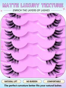 Asiteo 9 Pairs Fluffy 3D Faux Mink False Eyelashes, Transparent Eyelash Stem Cat Eye Half-Length False Eyelashes, Includes Brush, Suitable For Cosplay, Party, Wedding And Other Occasions, Natural Look Long Cat Eye Half-Length False Eyelashes, Outer Corner Eyelashes - Black - View 4