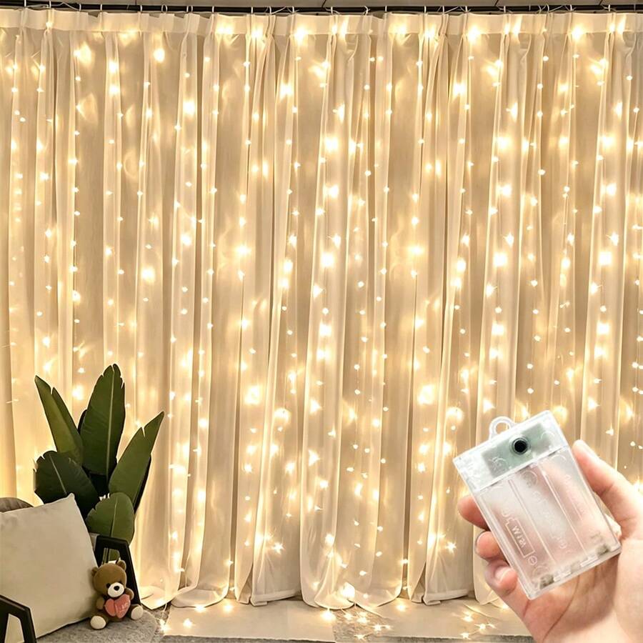 1pc 3/6m Electric Box-Style (Battery Not Included) Curtain Lights, 8 Functions, Flashing Fairy Tale String Lights, Suitable For Autumn Home Decor, Christmas Tree, Christmas, Halloween, Birthday, Garden Decoration, Indoor String Lights, Holiday Lighting Display