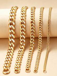 MECYLIFE 1pc Stainless Steel Necklace Single Clasp Beveled Cuban Chain Suitable For Men's Daily Wear - Gold - View 2