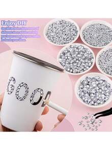 1000/12000pcs Silver Transparent 2-6mm 5 Sizes Mixed Rhinestone Set, Suitable For Handicrafts, Clothing, Shoes, Shirts, Jewelry Decoration, Shiny Flat Back Crystal Gemstones - Multicolor - View 2