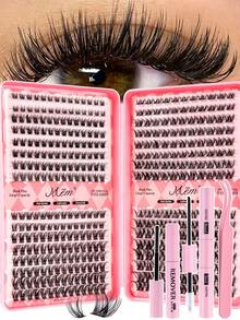 400 Clusters Single Lash Extension Set, D Curl Mixed Length 8-16mm, 2 Styles. Includes Lash Glue, Glue Remover And Tweezers Essential Tools, Suitable For Beginners DIY Home Use, Applicable For Daily Wear, Parties And Music Festivals - Black - View 2