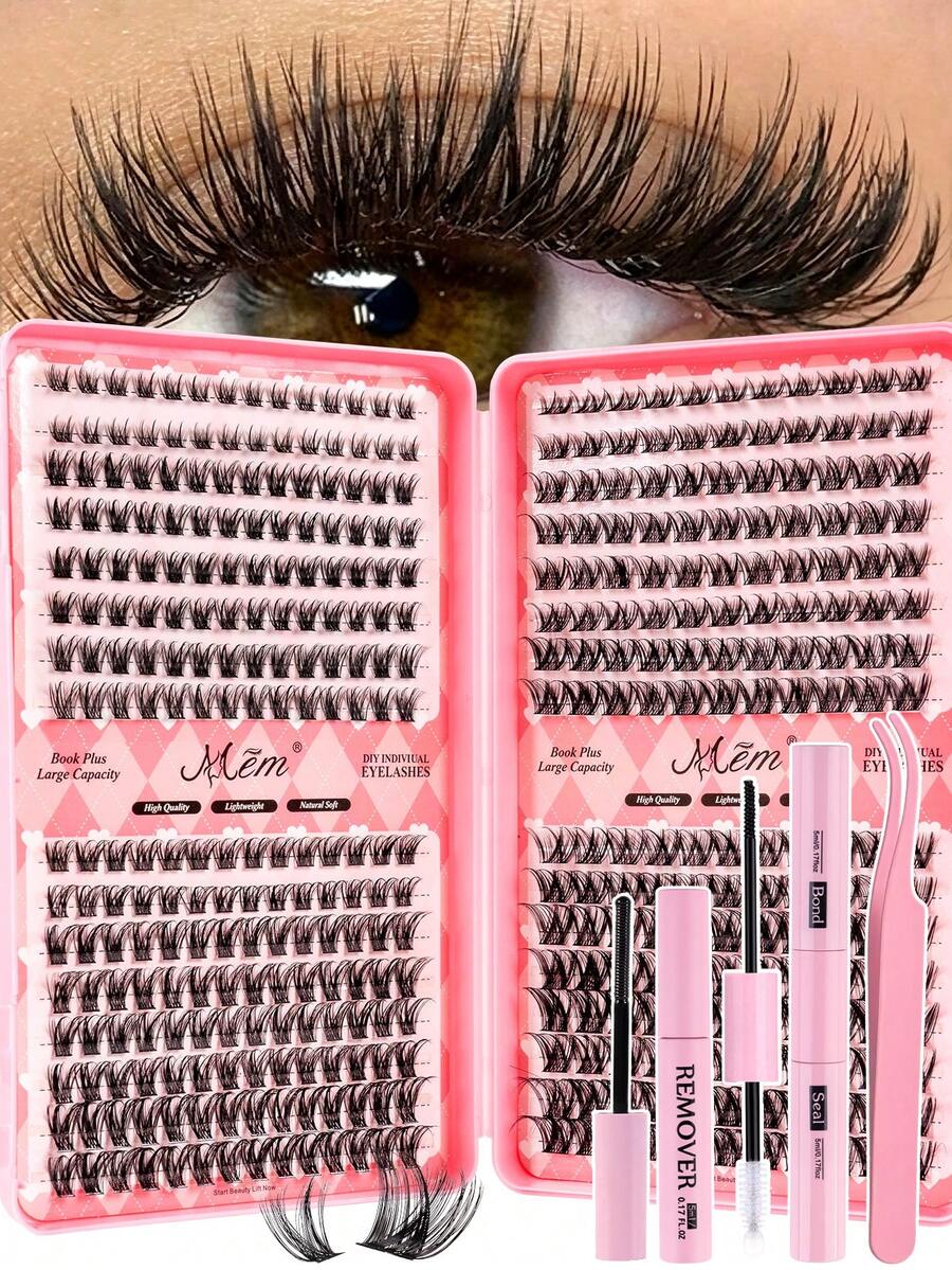 400 Clusters Single Lash Extension Set, D Curl Mixed Length 8-16mm, 2 Styles. Includes Lash Glue, Glue Remover And Tweezers Essential Tools, Suitable For Beginners DIY Home Use, Applicable For Daily Wear, Parties And Music Festivals