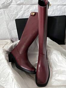 2026 New Mid-Heel Knee-High Boots, Equestrian Motorcycle Style, Minimalist Versatile Tall Boots For Women - Burgundy - View 1