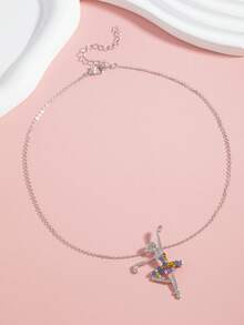 1pc New Fashion Rainbow Dancing Necklace Alloy Jewelry Niche Creative Collarbone Chain (Random Color) - one-size - View 5