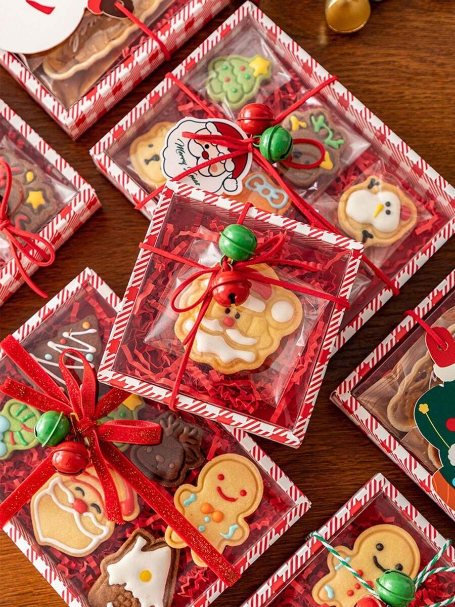 2pcs Red Houndstooth Christmas Transparent Gift Box Set, Including Box And Raffia. Ideal For Christmas Gift Wrapping, Party Favors, Christmas Decorations, And Storage. Perfect For Christmas, Gift Wrapping, And Guest Favors.