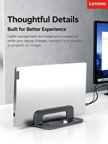 Lenovo WL02 Vertical Laptop Storage Stand, Steel & Aluminum Adjustable Width, Multi-Surface Silicone Protection, Desktop Multi-Device Organizer - View 7