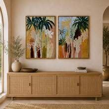 2pcSet Tropical Botanical Canvas Wall Art Abstract Palm Tree Poster Boho Leaves Oil Painting Print Unframed Modern Plant Wall Decor Picture For Living Room Bedroom - Pattern - View 4