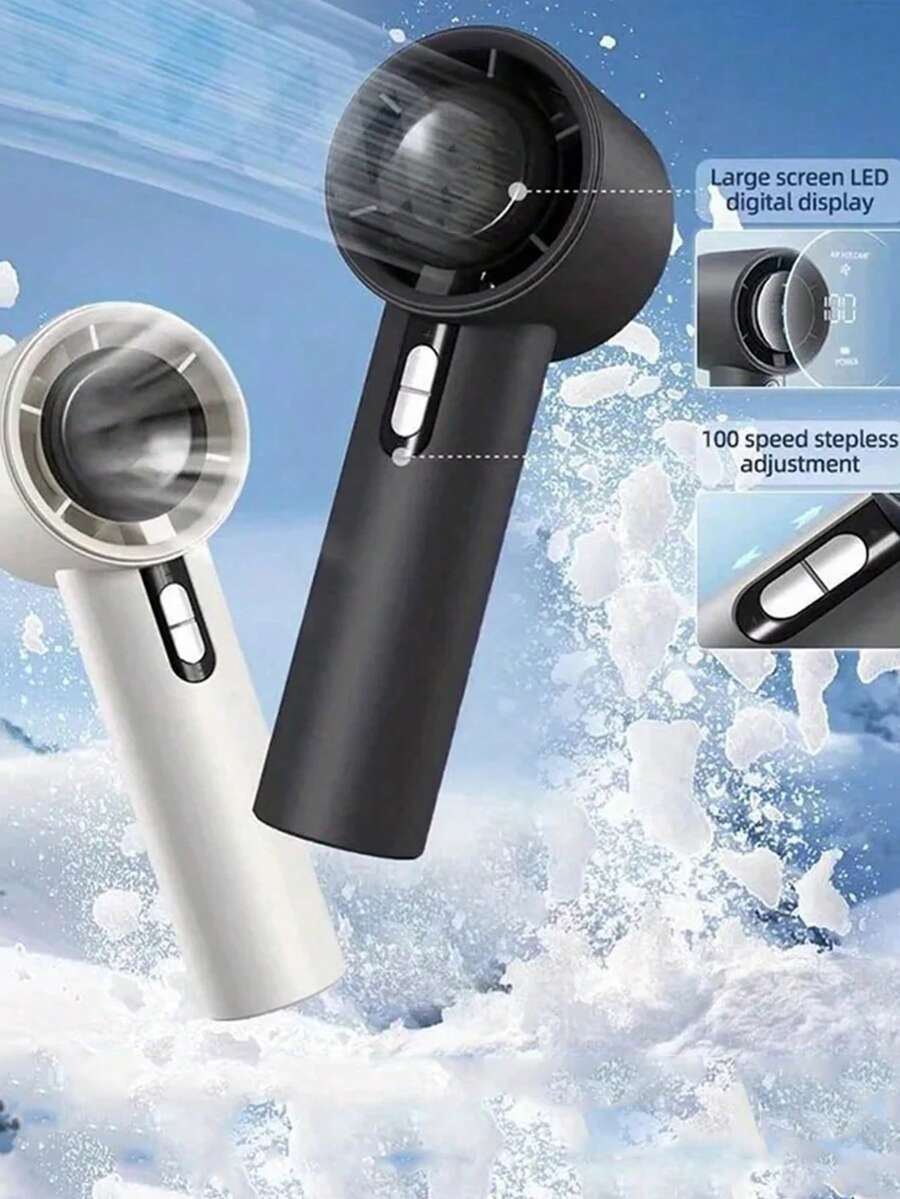 1pc Solid Color Unisex USB Rechargeable Portable Mini Fan, 100-Speed High Airflow, Long Battery Life, Summer Cooling, LCD Battery Level Display, Suitable For Daily Use