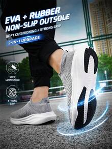 Men's Lightweight Breathable Running Shoes, Anti-Slip Sports Sneakers - Light Grey - View 4